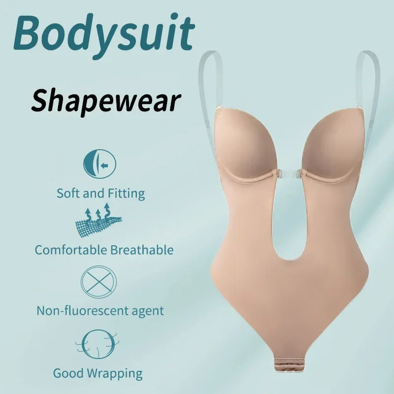 Women Full Body Shaper Bra Backless Bodysuit Thong Invisible Shapers