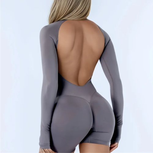 HISTELLO Impact Long Sleeve One Piece Jumpsuit Women Backless Slim Fit