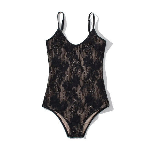 Sexy See Through Lace With Lining Backless Spaghetti Strap Bodysuit