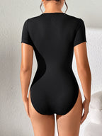 Womens Bodysuits Short Sleeve Crew Neck Casual Stretchy Basic T-shirt