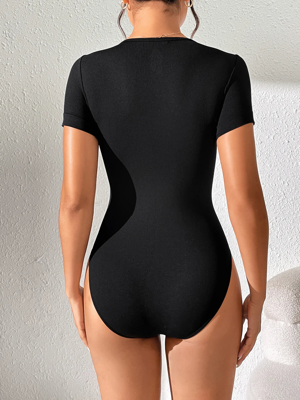 Womens Bodysuits Short Sleeve Crew Neck Casual Stretchy Basic T-shirt