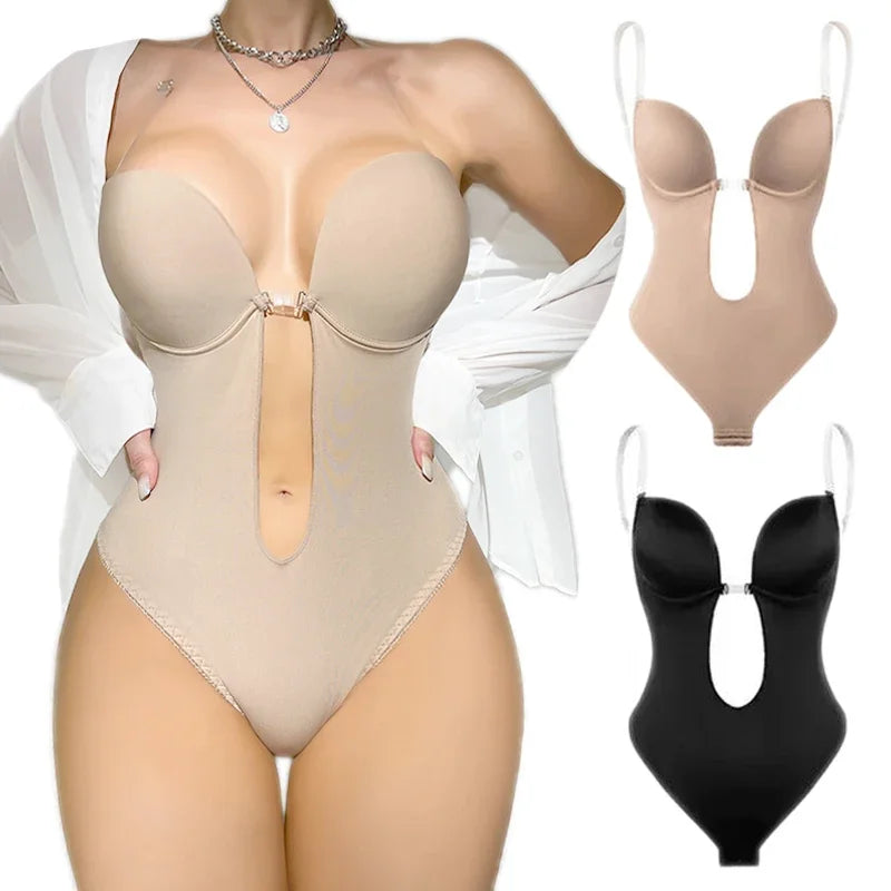 Women Full Body Shaper Bra Backless Bodysuit Thong Invisible Shapers