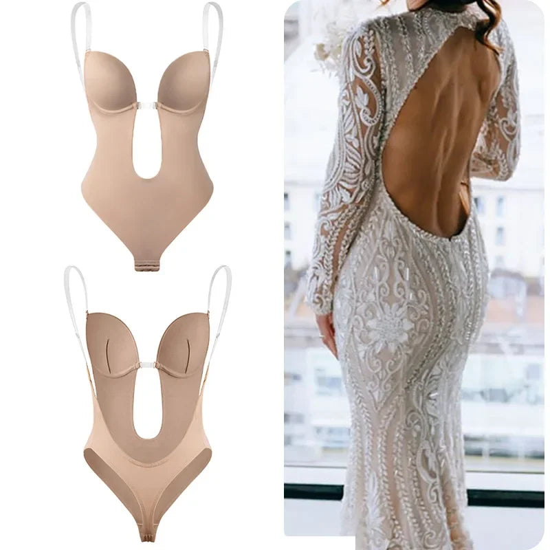Women Full Body Shaper Bra Backless Bodysuit Thong Invisible Shapers