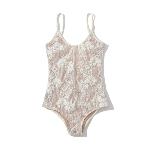 Sexy See Through Lace With Lining Backless Spaghetti Strap Bodysuit