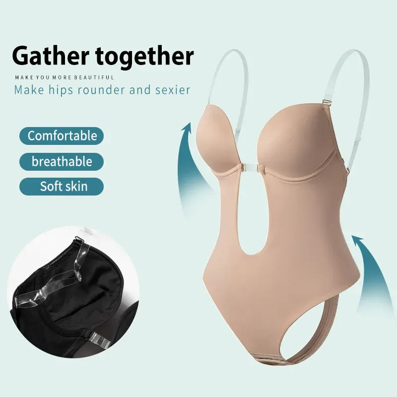 Women Full Body Shaper Bra Backless Bodysuit Thong Invisible Shapers