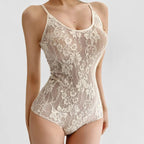 Sexy See Through Lace With Lining Backless Spaghetti Strap Bodysuit