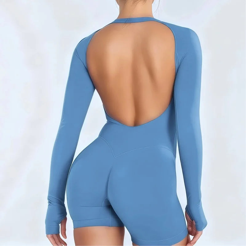 HISTELLO Impact Long Sleeve One Piece Jumpsuit Women Backless Slim Fit